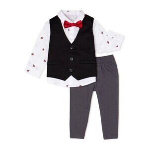Wonder Nation Boys 5-Piece Outfit Set With Vest Shirt Pants Bow Tie Size 3T